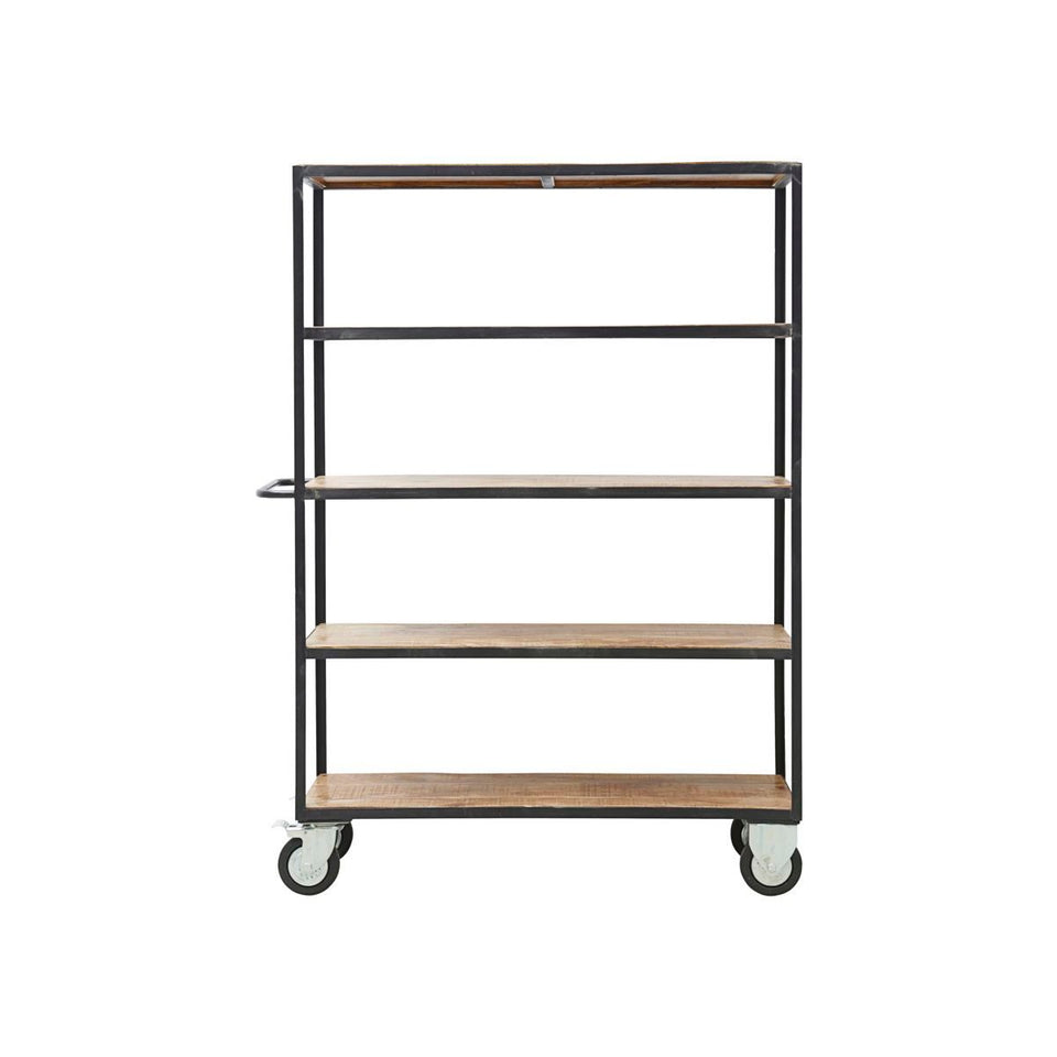 House Doctor Regal mit 4 Rollen, Schwarz / Holz